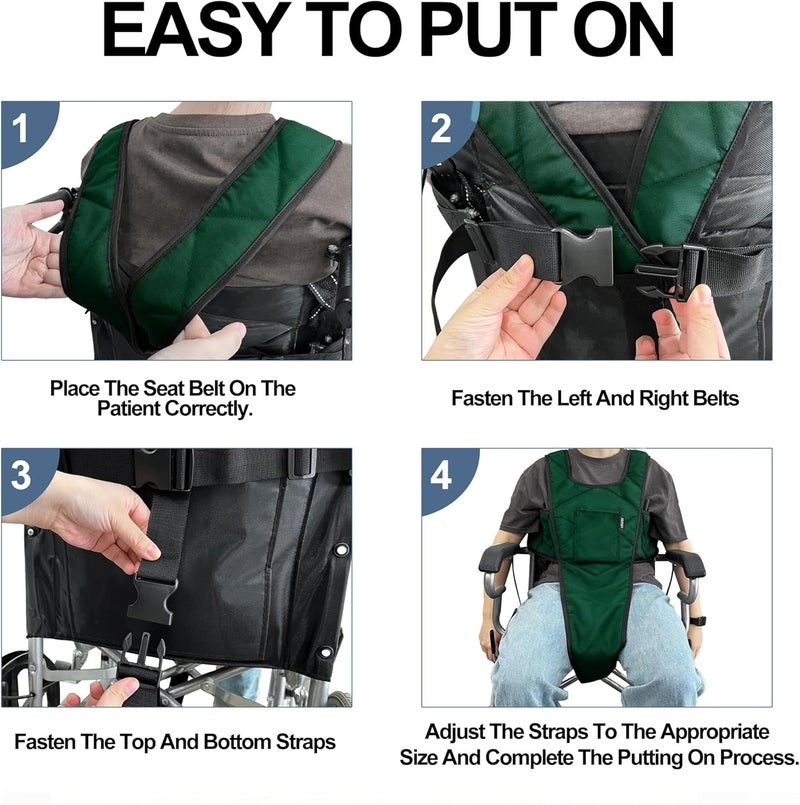 MDSTOP Wheelchair Safety Belt, Anti-Slip Wheelchair Seatbelt, Wheelchair Harness with Adjustable Secure Buckle, Medical Restraints Straps for Seniors Elderly, Patients, Disable (Green) - Image 4